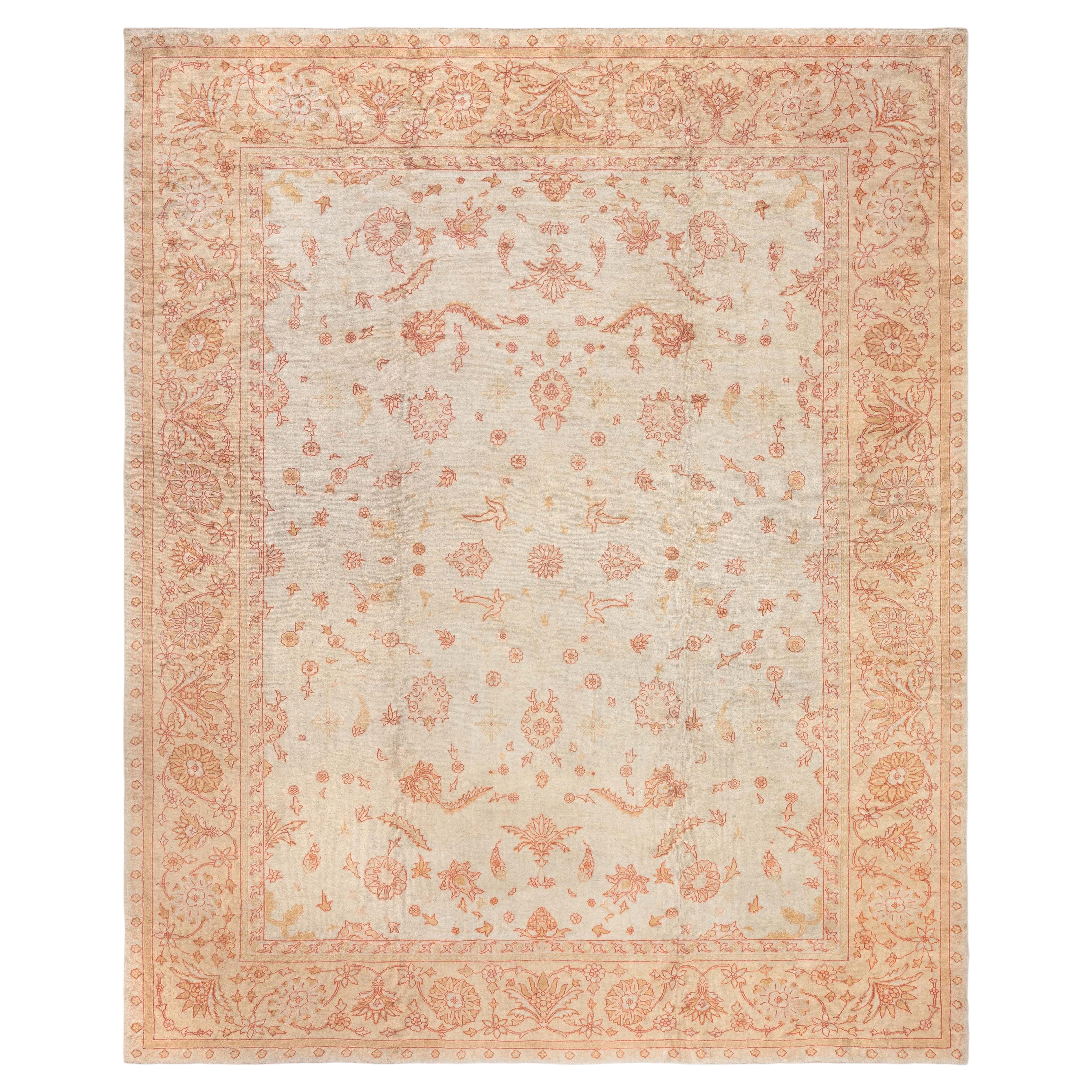 Doris Leslie Blau Antique Oushak Turkish Floral Light Beige Rug - c. 1900