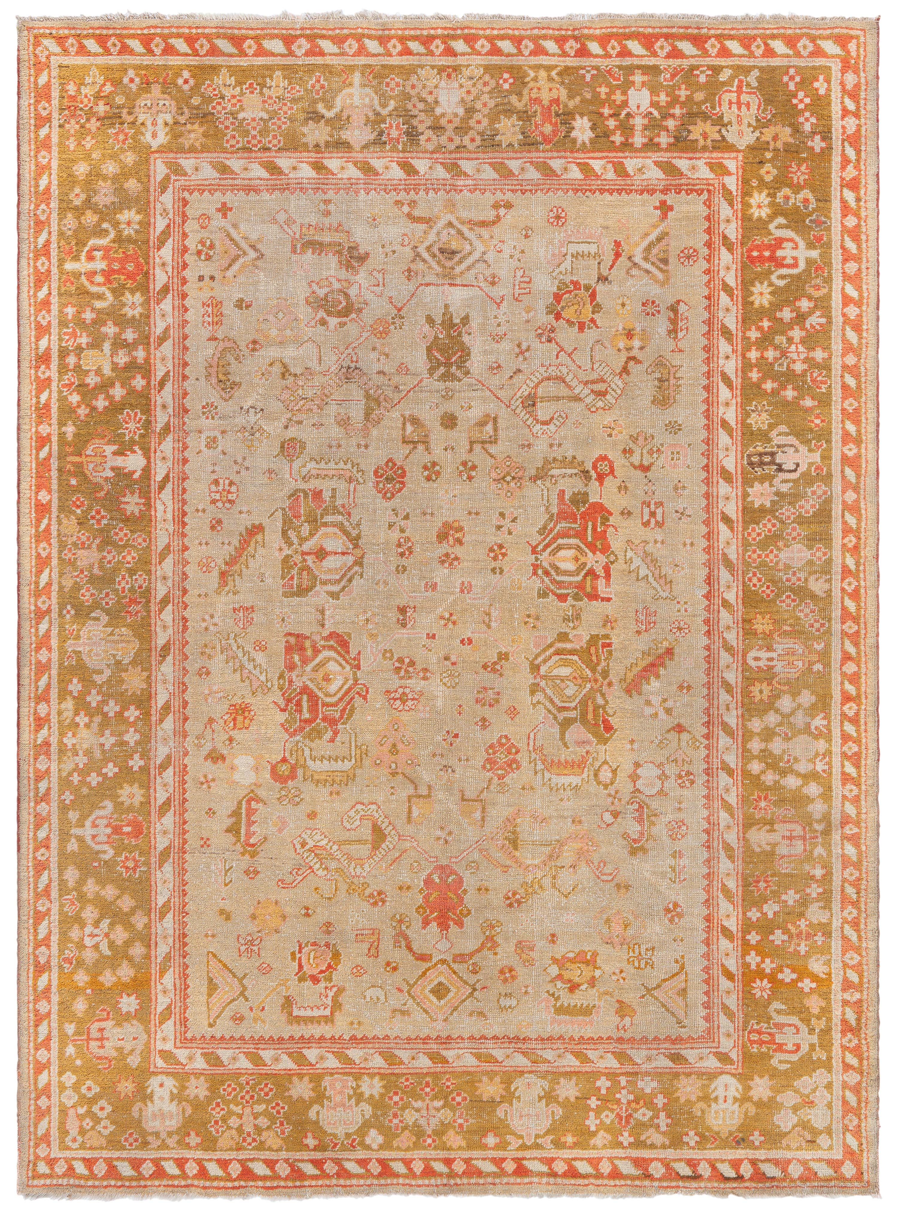 Doris Leslie Blau Antique Oushak Turkish Floral Light Beige Rug – c. 1920