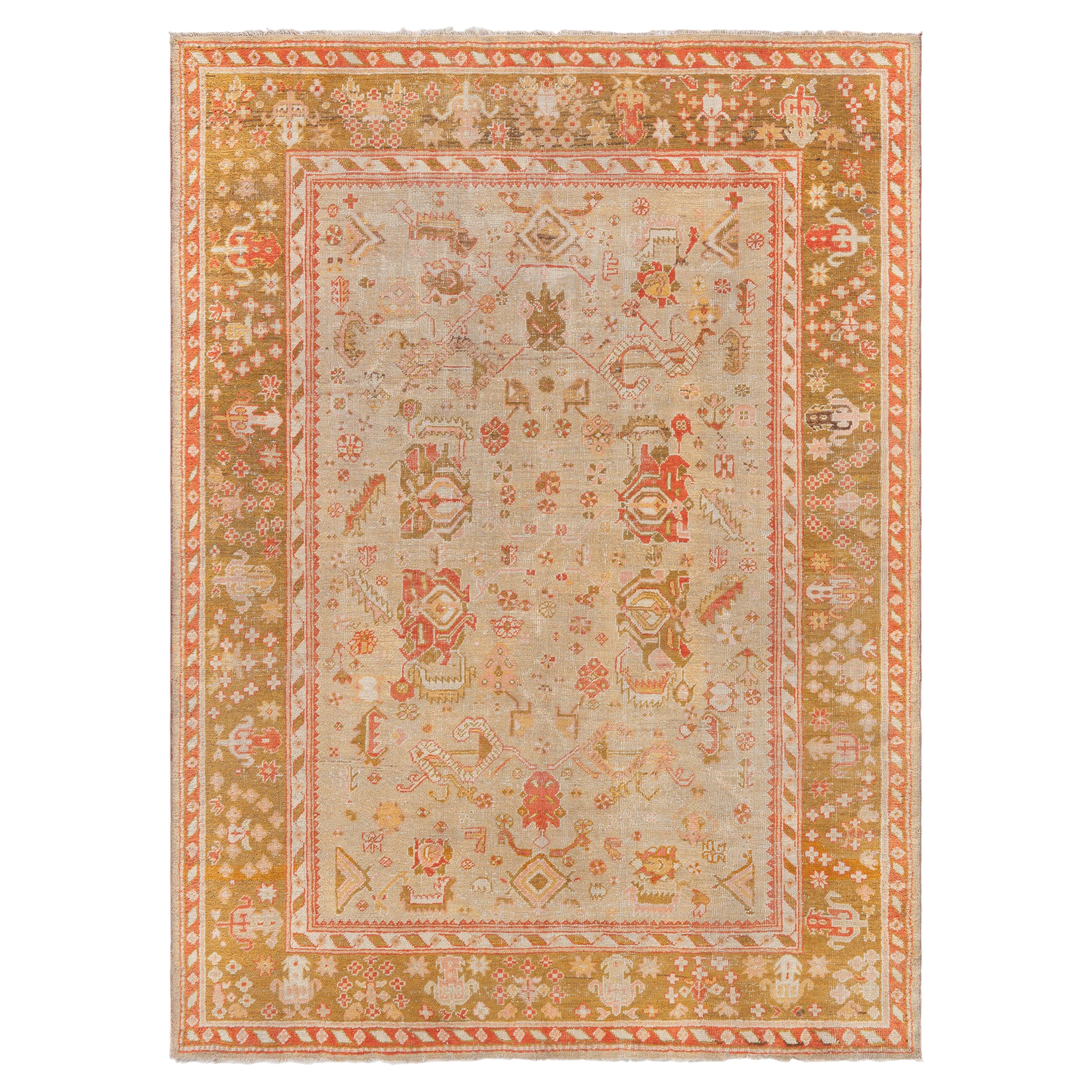 Doris Leslie Blau Antique Oushak Turkish Floral Light Beige Rug – c. 1920