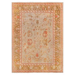 Tappeto turco Oushak antico di Doris Leslie Blau, con motivi floreali, beige chiaro – 1920 circa