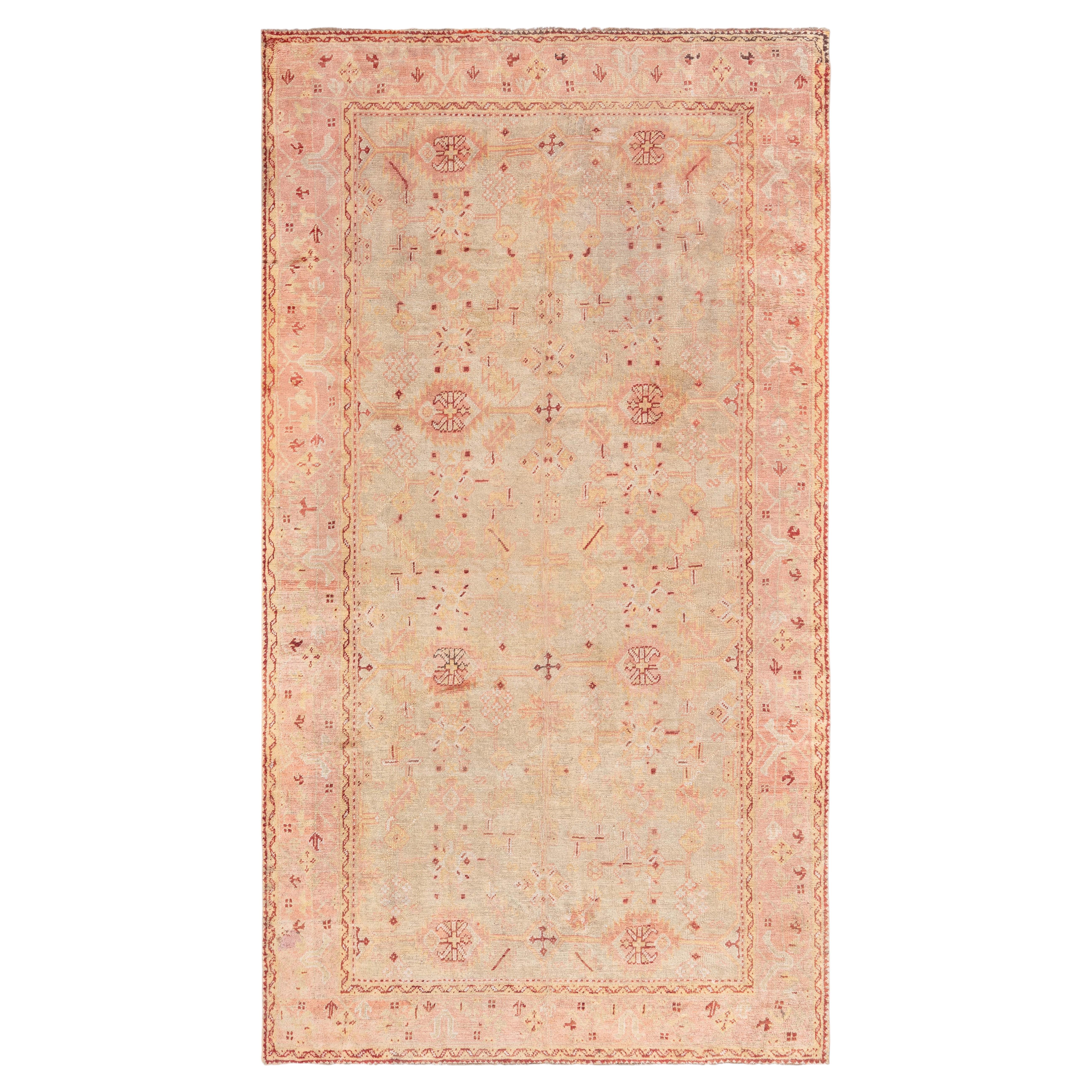 Doris Leslie Blau Antique Oushak Turkish Floral Light Beige Rug - c. 1920