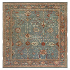 Doris Leslie Blau Antique Oushak Turkish Floral Light Beige Rug - c. 1930