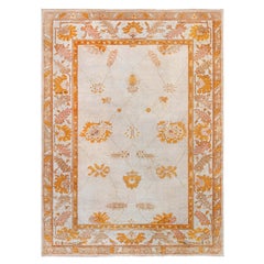 Doris Leslie Blau Antique Oushak Turkish Floral Rug In Light Beige - c. 1930