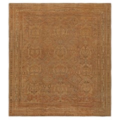 Tapis turc Oushak antique à motifs géométriques de Doris Leslie Blau, couleur beige chaud – vers 1900