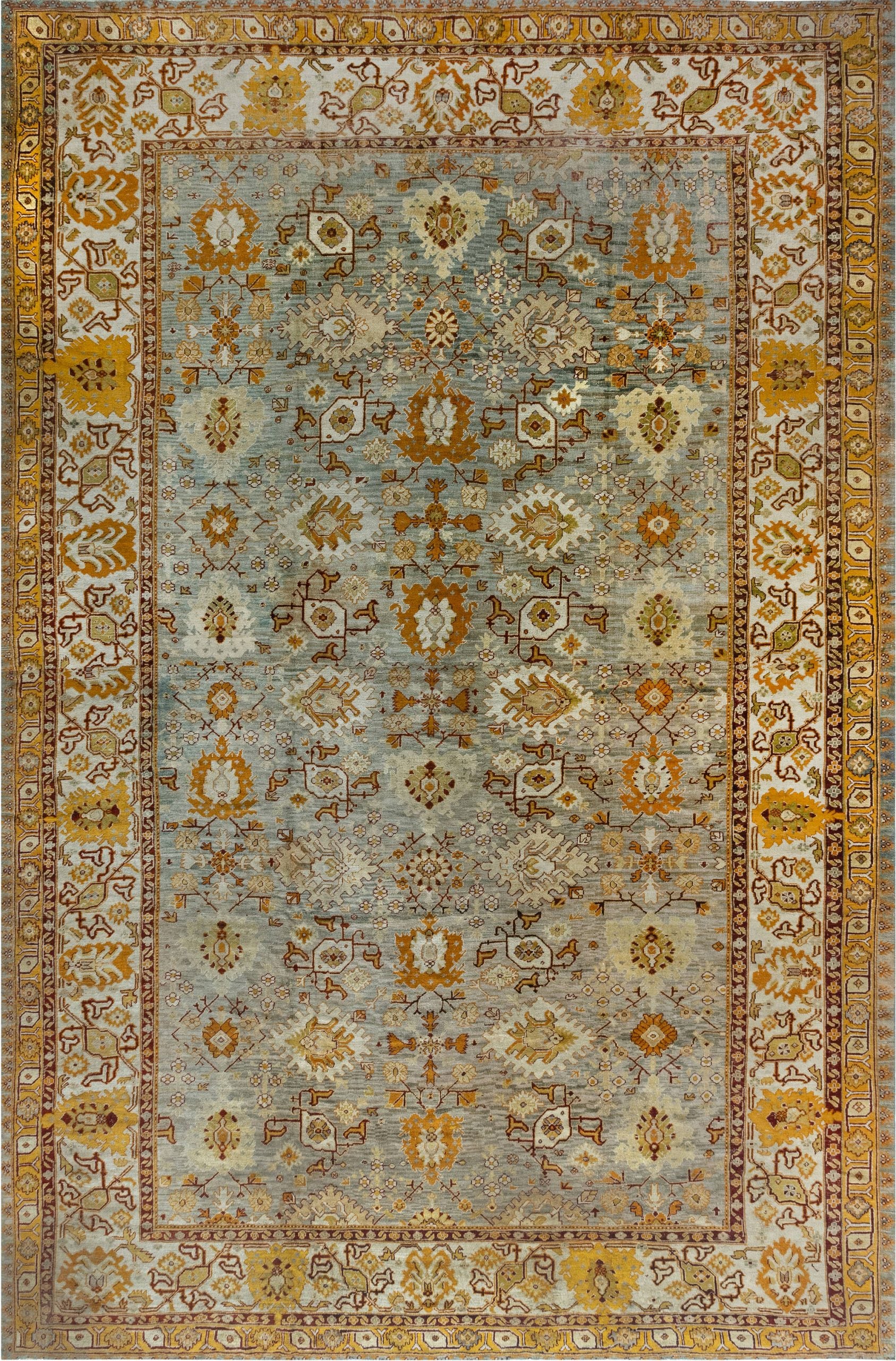 Antiker türkischer Oushak-Teppich von Doris Leslie Blau in Elfenbeinfarbe – um 1880 (Größe angepasst)