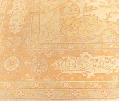 Doris Leslie Blau Antique Oushak Turkish Medallion Cream Beige Carpet - c. 1920