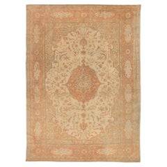 Doris Leslie Blau Antique Oushak Turkish Medallion Cream Beige Carpet - c. 1920