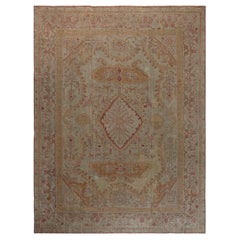 Doris Leslie Blau Antique Oushak Turkish Medallion Cream Beige Rug - c. 1880