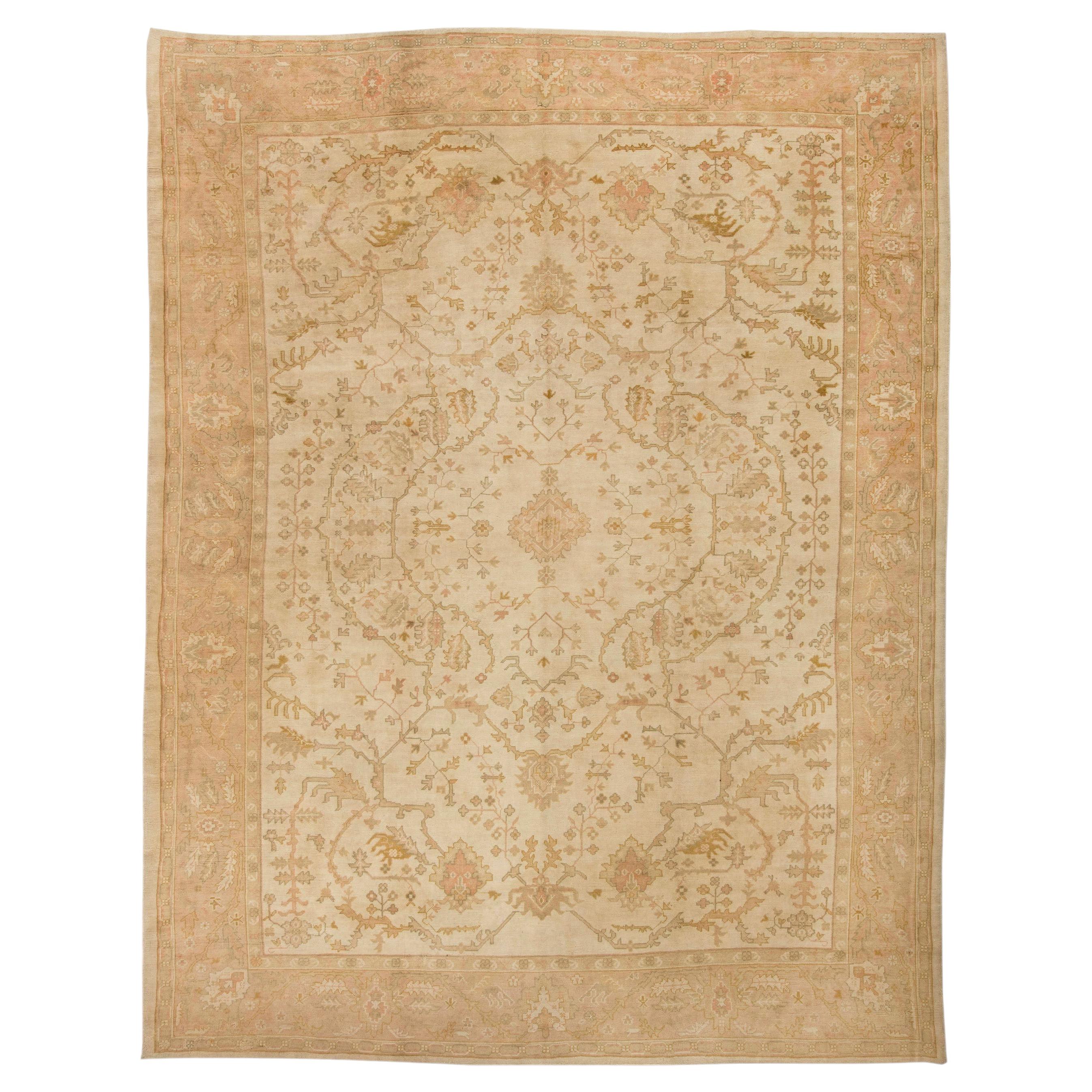 Doris Leslie Blau Antique Oushak Turkish Medallion Light Beige Rug - c. 1900