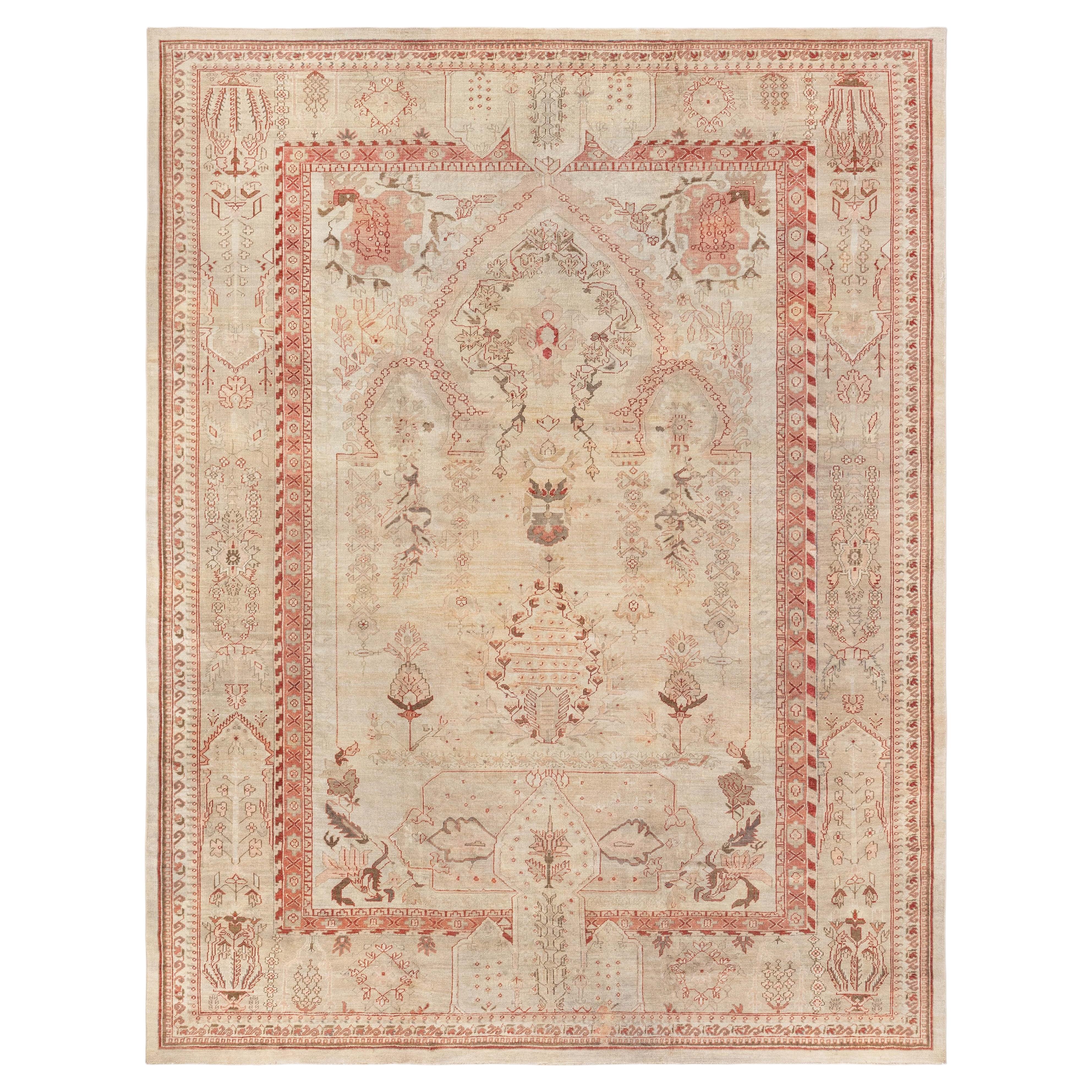 Doris Leslie Blau Antique Oushak Turkish Medallion Light Beige Rug - c. 1910