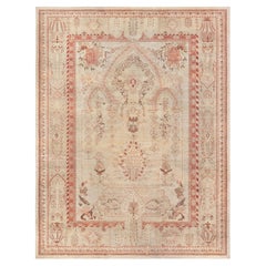 Doris Leslie Blau Antique Oushak Turkish Medallion Light Beige Rug - c. 1910