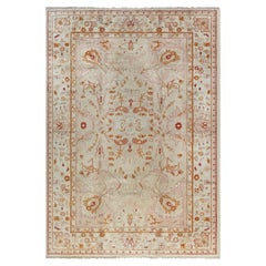 Doris Leslie Blau Antique Oushak Turkish Medallion Pale Sand Carpet - c. 1900