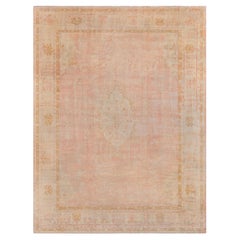 Doris Leslie Blau Antique Oushak Turkish Medallion Warm Tan Carpet - c. 1880