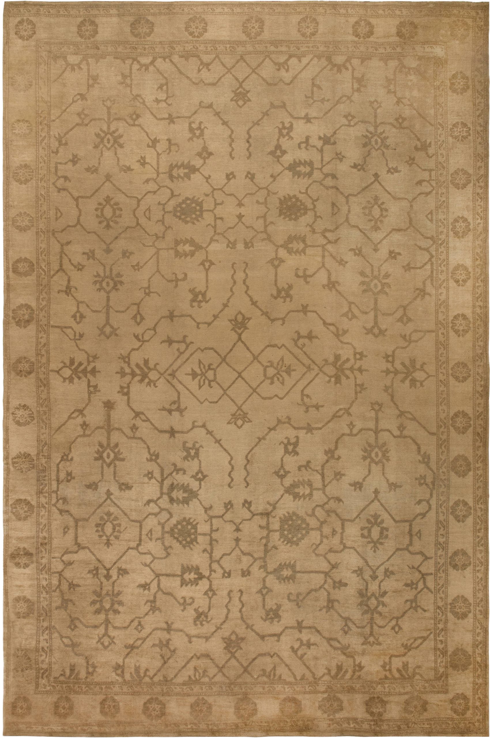 Doris Leslie Blau Antique Oushak Turkish Oversized Tan With Taupe Rug - c. 1900