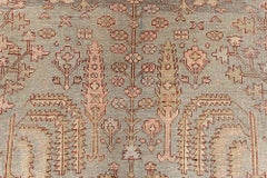 Tapis turc Oushak ancien de Doris Leslie Blau, couleur bleu sarcelle et beige chaud - vers 1920