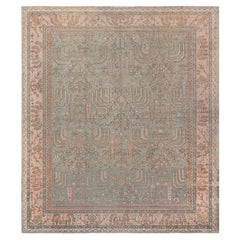 Tapis turc Oushak ancien de Doris Leslie Blau, couleur bleu sarcelle et beige chaud - vers 1920