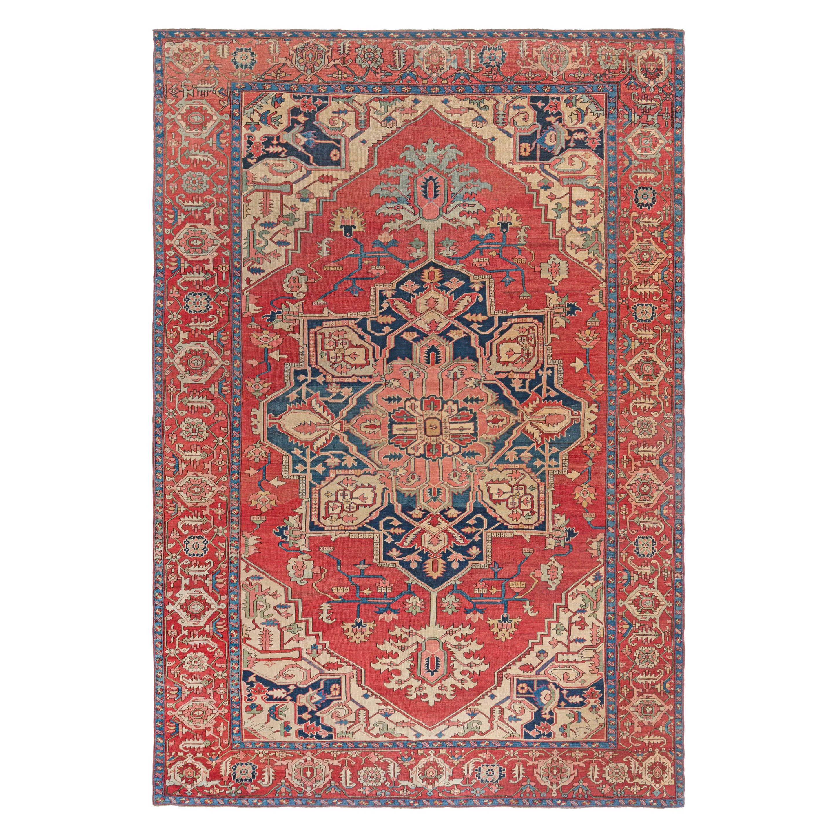 Doris Leslie Blauer antiker persischer Heriz-Teppich in Blau