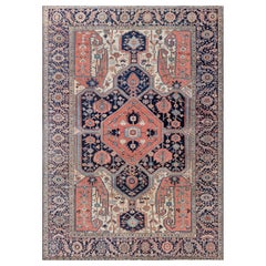 Doris Leslie Blauer antiker persischer Heriz-Teppich in Blau