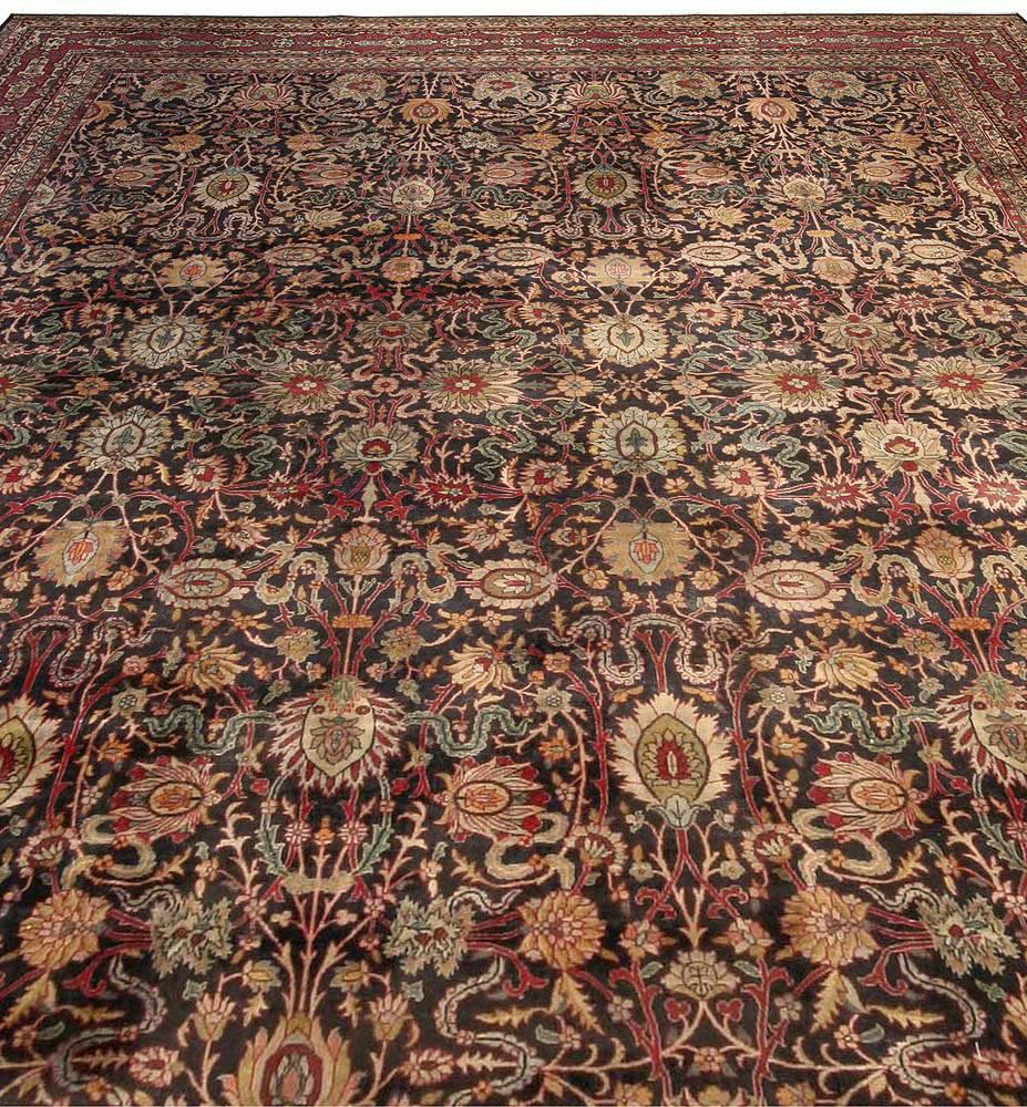 Hand-Woven Doris Leslie Blau Antique Persian Kirman Botanic Handmade Wool Rug For Sale