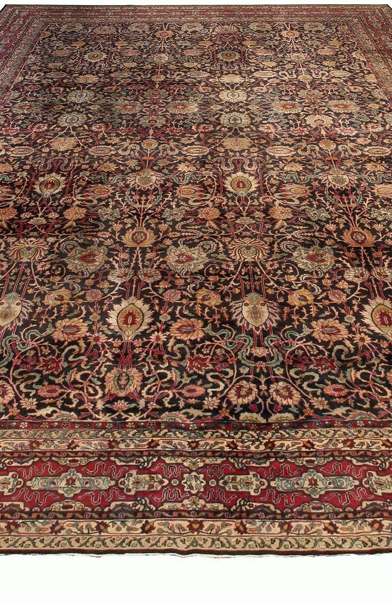 Doris Leslie Blau Antique Persian Kirman Botanic Handmade Wool Rug In Good Condition For Sale In New York, NY