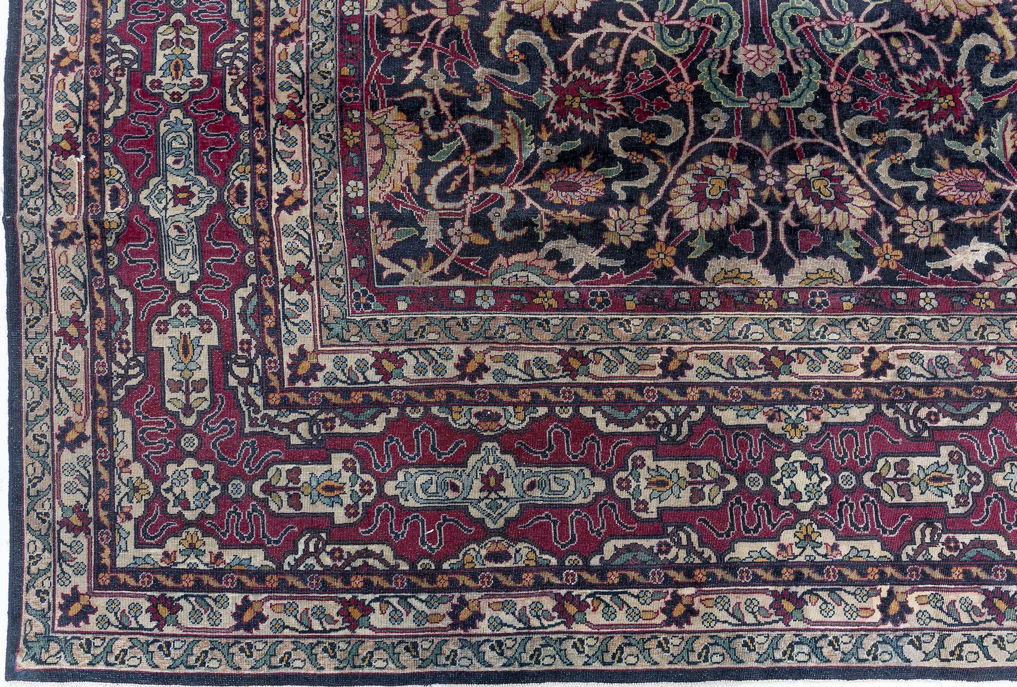 Doris Leslie Blauer antiker persischer Kirman Botanic Handgefertigter Wollteppich im Angebot 2
