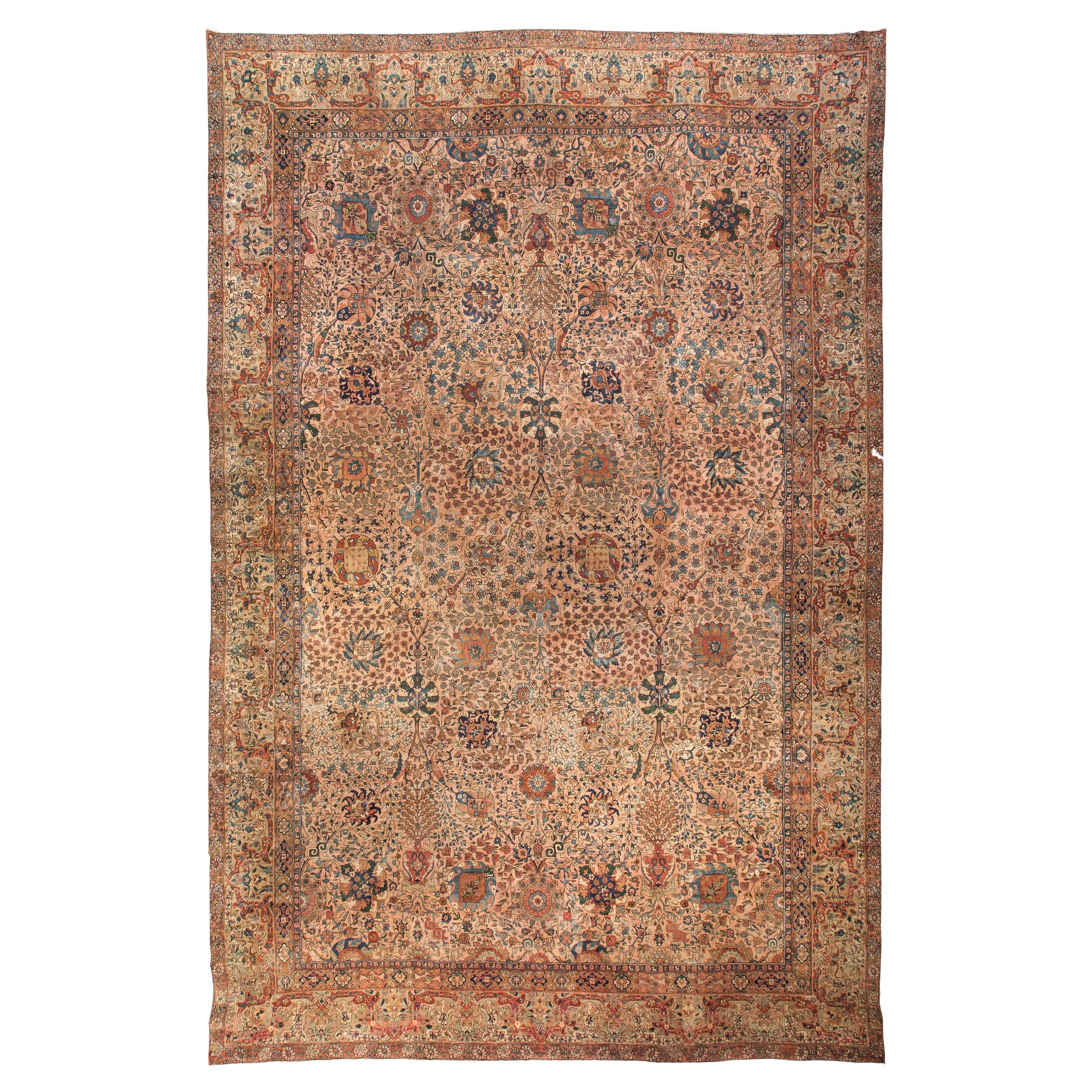 Doris Leslie Blau Tappeto antico persiano Kirman Botanic in lana fatto a mano in vendita
