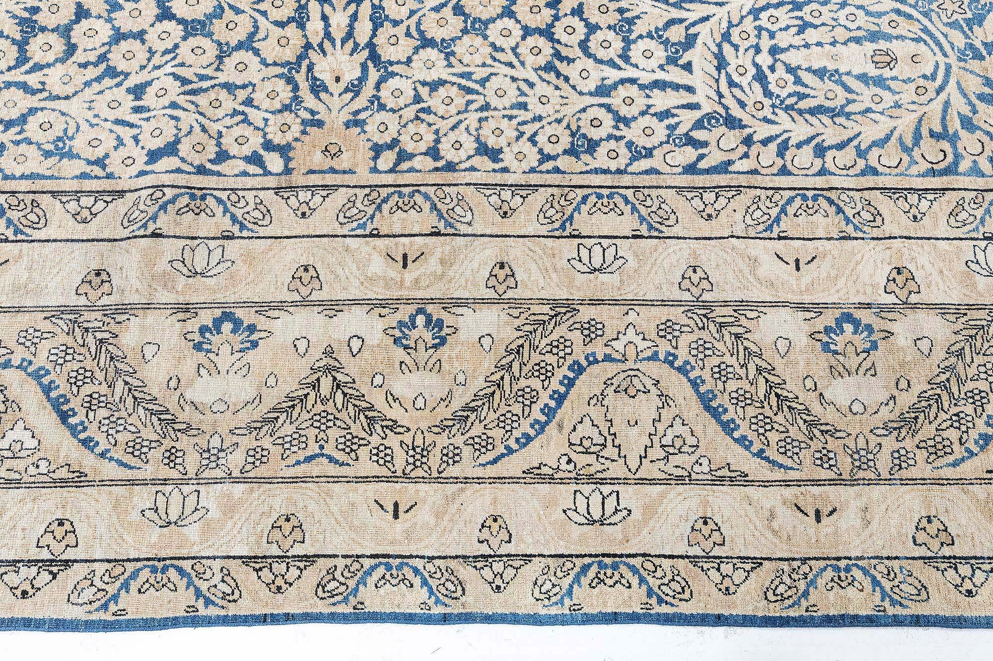 Lana Doris Leslie Blau Tappeto antico persiano Kirman in lana fatto a mano in vendita