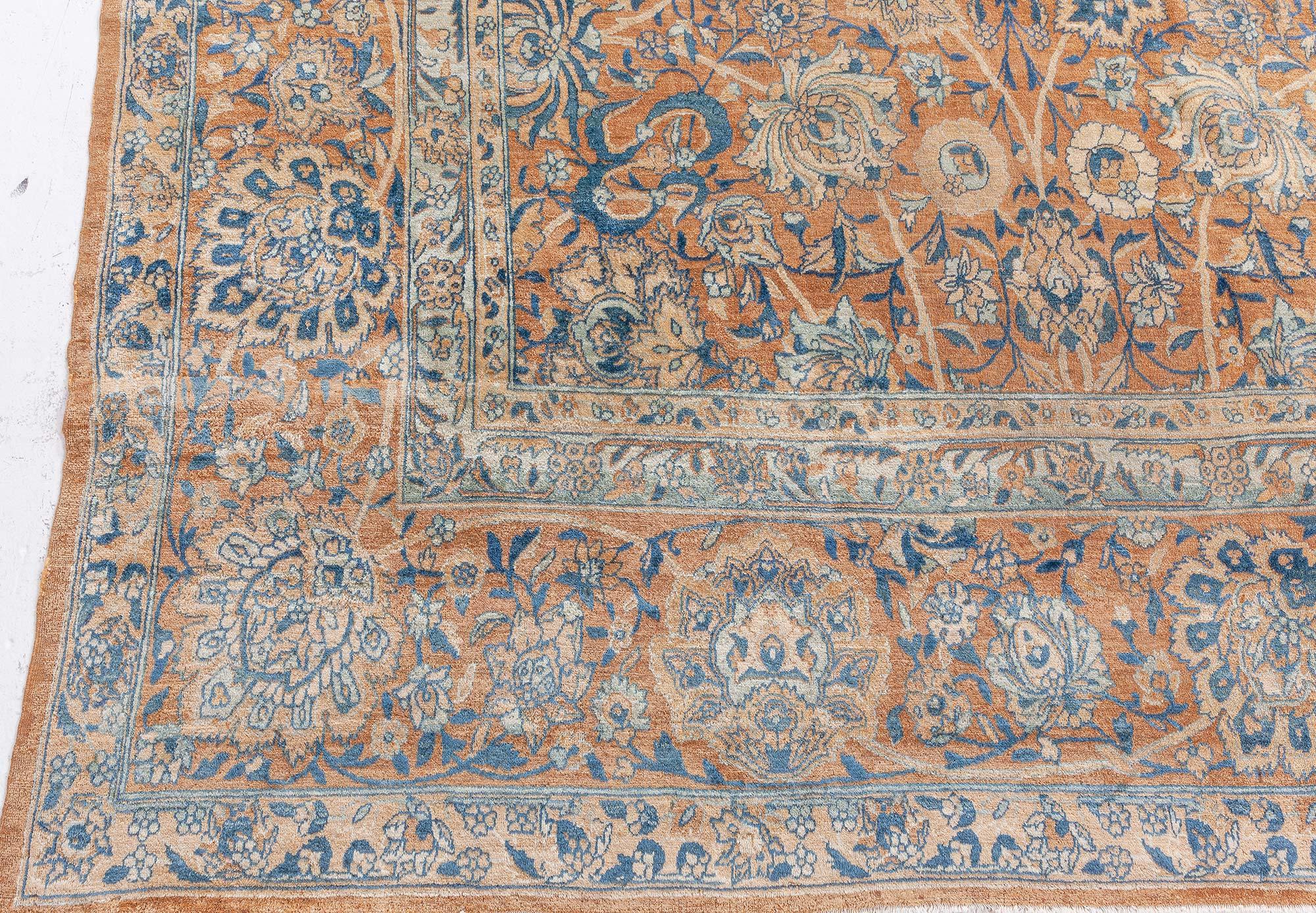 Ancien tapis persan Kirman en laine, marron et bleu, fait à la main
Taille : 388 × 660 cm (12'9