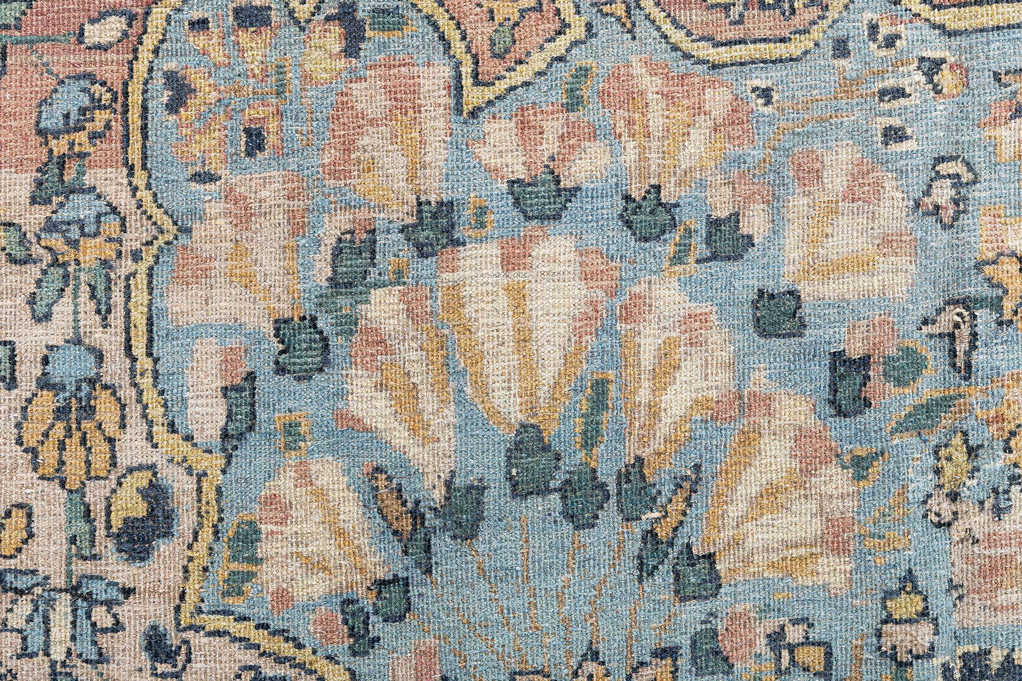 Doris Leslie Blauer antiker persischer Kirman Handgefertigter Teppich aus Wolle im Angebot 1