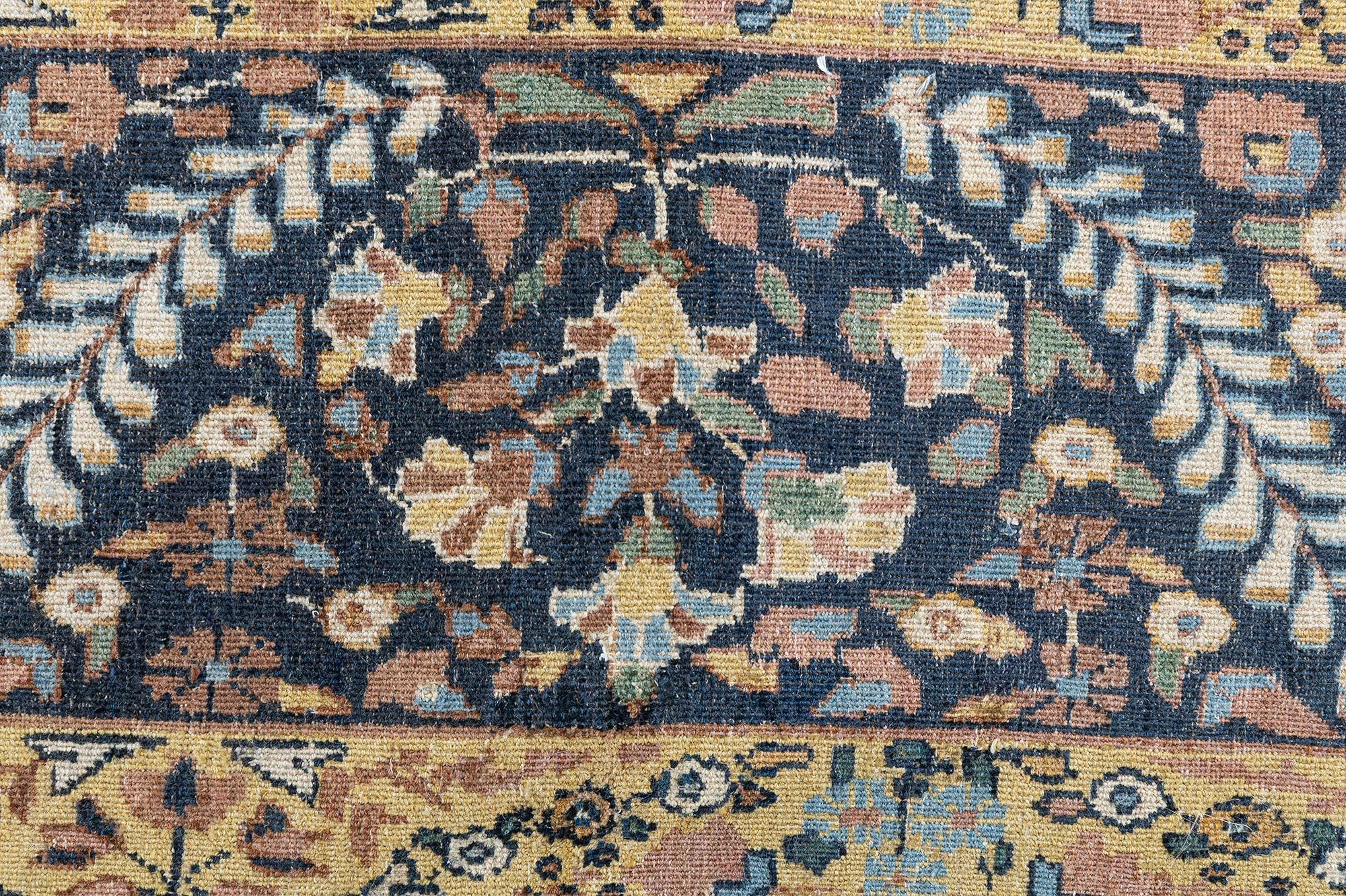 Doris Leslie Blauer antiker persischer Kirman Handgefertigter Teppich aus Wolle im Angebot 2