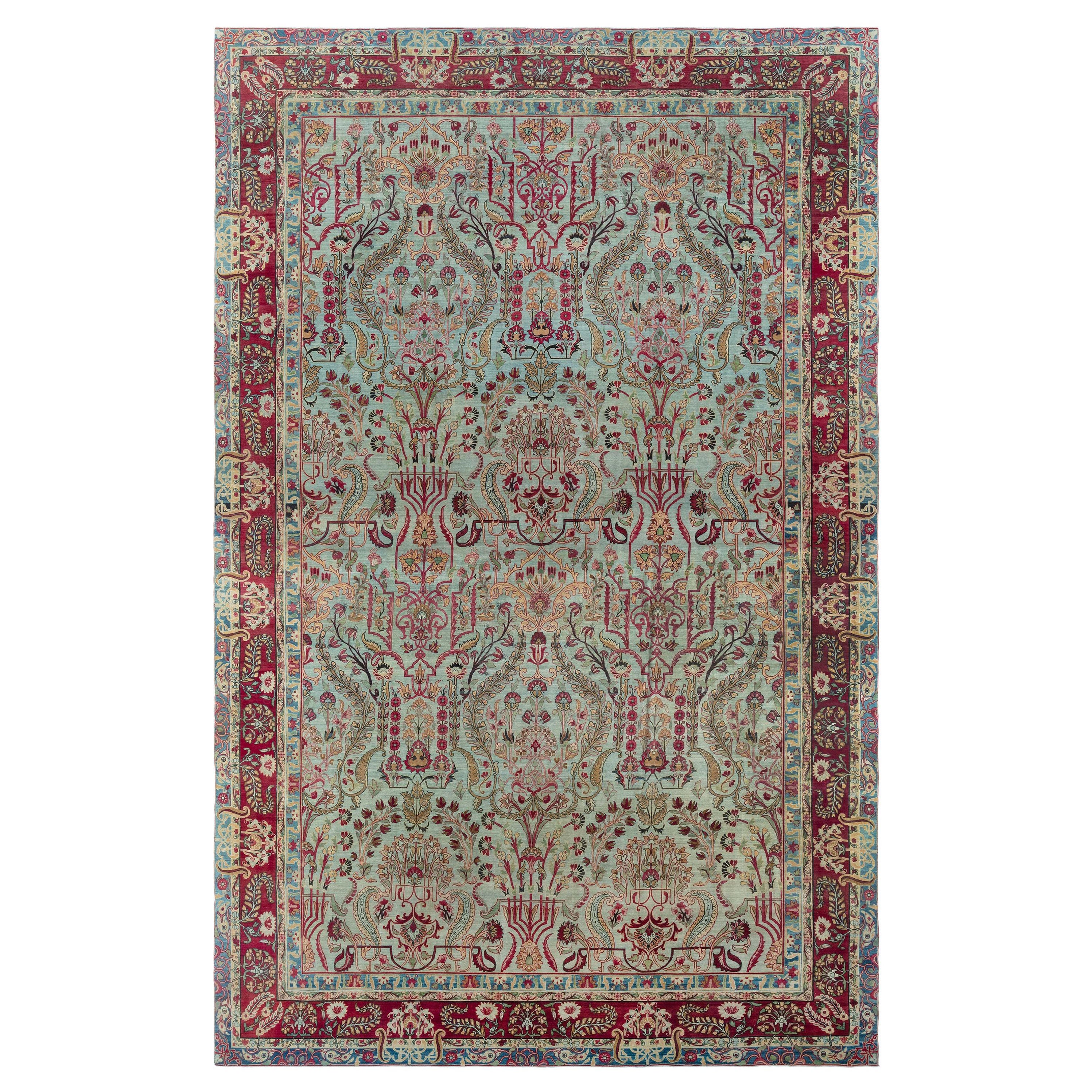 Doris Leslie Blau Alfombra Persa Antigua Kirman Oriental de Lana Hecha a Mano