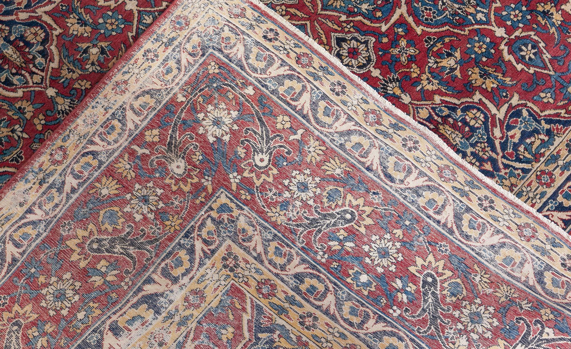 Doris Leslie Blau Alfombra Persa Antigua Kirman Rojo Azul Beige en venta 4