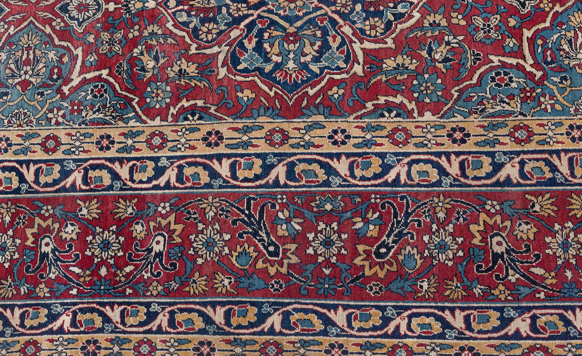 Doris Leslie Blau Alfombra Persa Antigua Kirman Rojo Azul Beige en venta 3