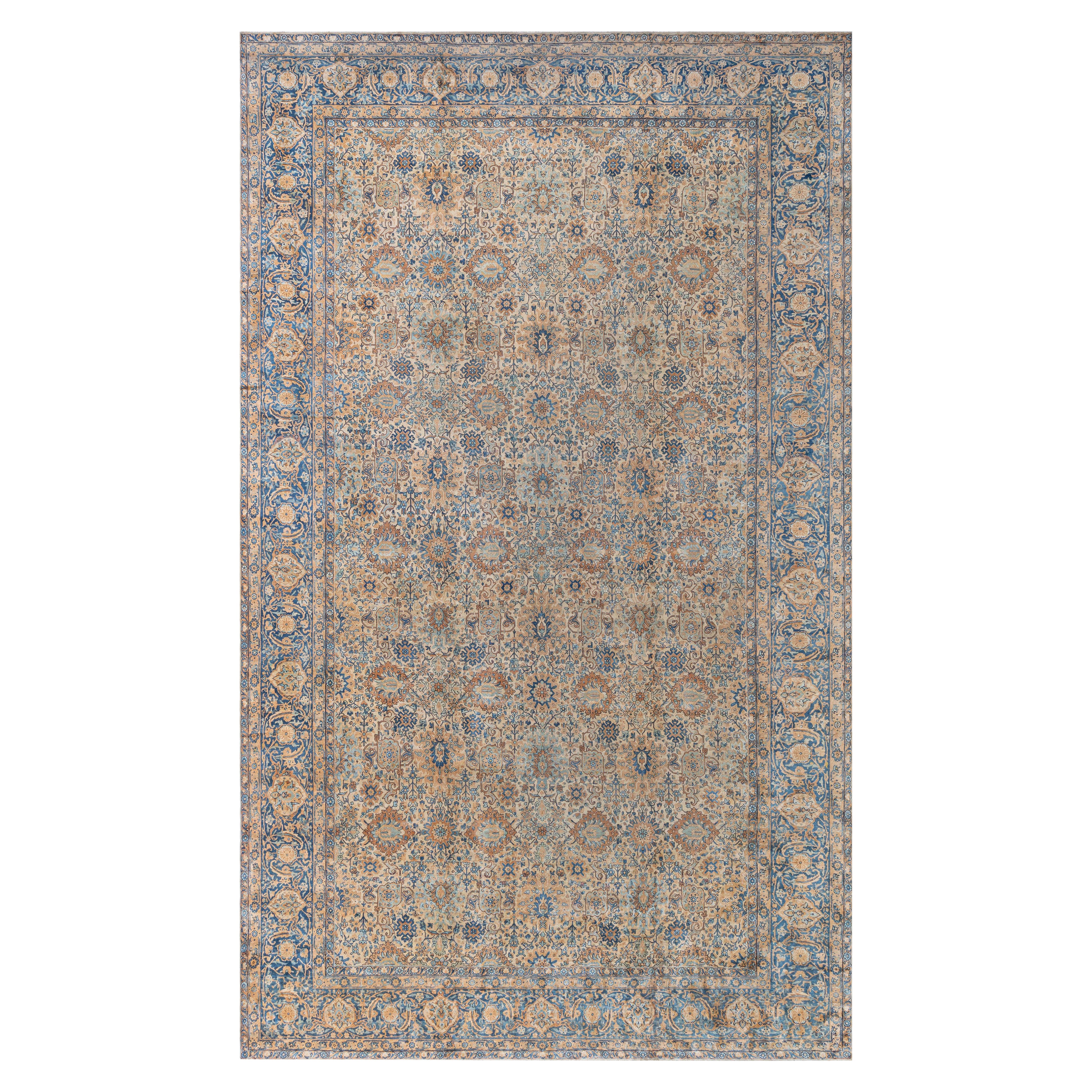 Doris Leslie Blau Antique Persian Kirman Yellow Handmade Wool Rug For Sale