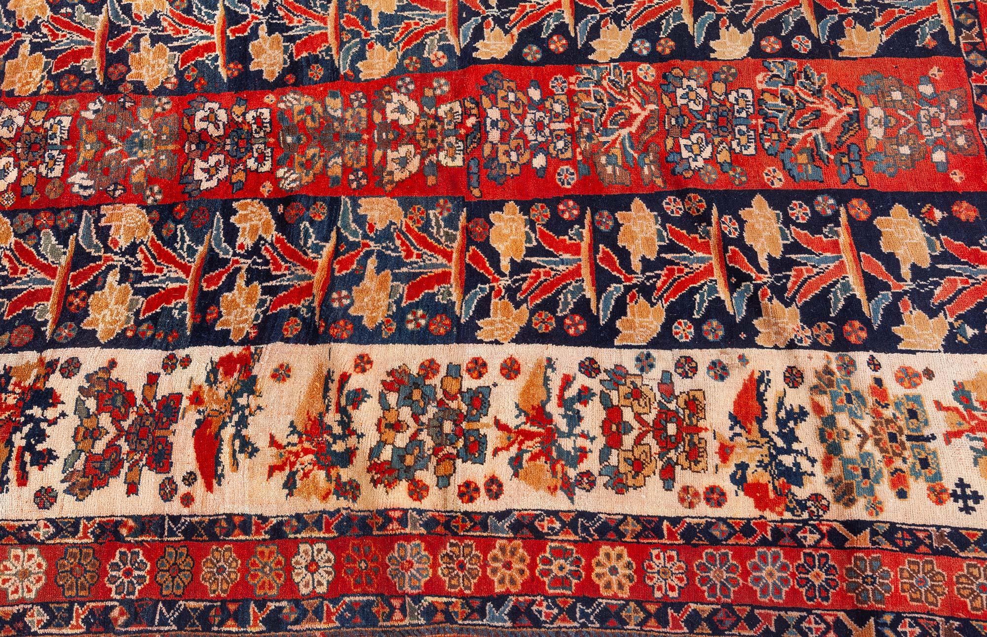 Antique Persian Shiraz Red, Ivory, Black Handmade Wool Carpet
Size: 4'3