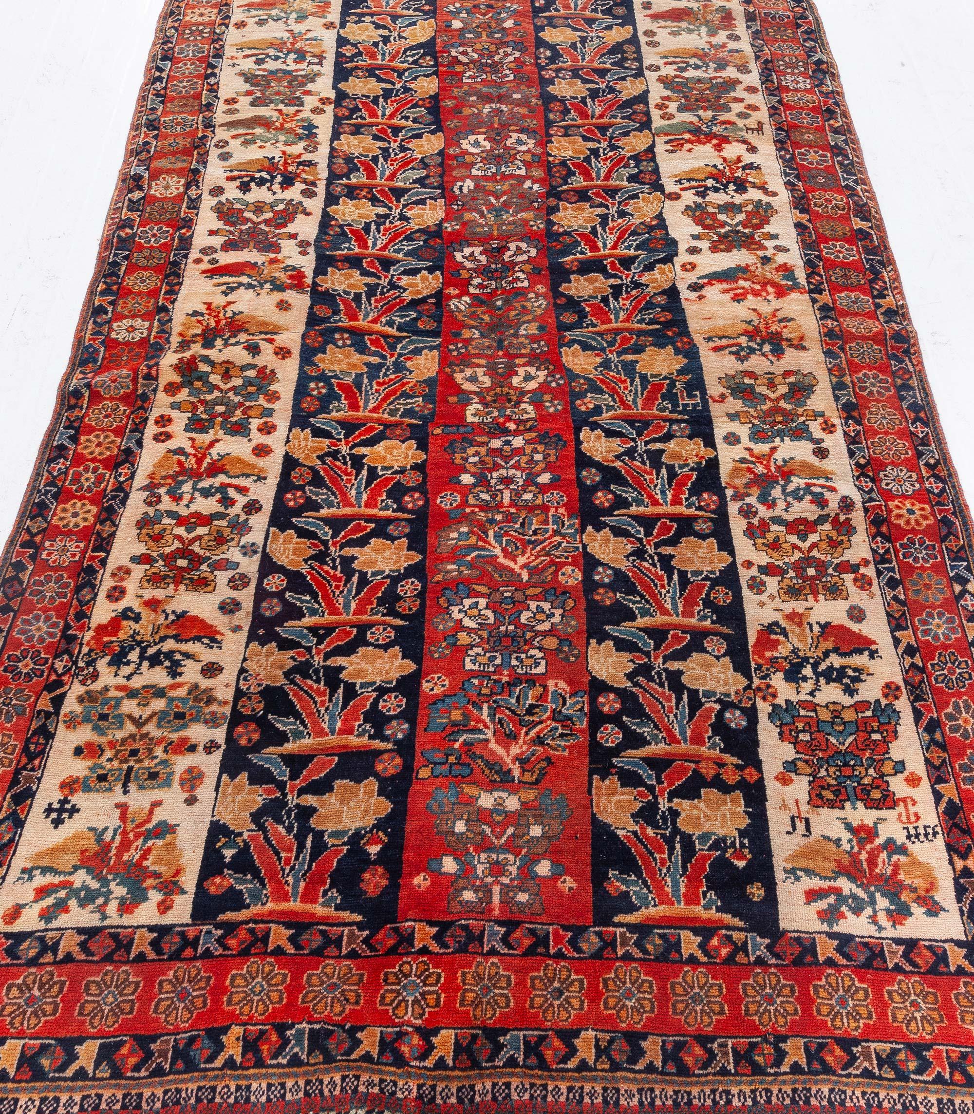 Hand-Woven Doris Leslie Blau Antique Persian Shiraz Red Black Handmade Wool Rug For Sale