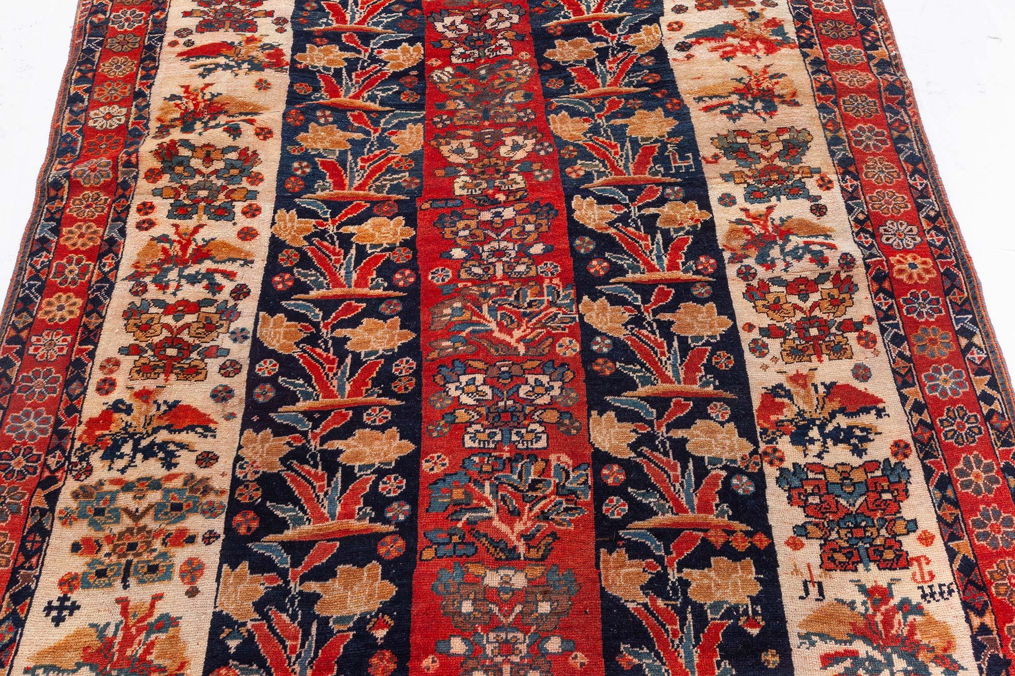 Doris Leslie Blau Antique Persian Shiraz Red Black Handmade Wool Rug In Good Condition For Sale In New York, NY