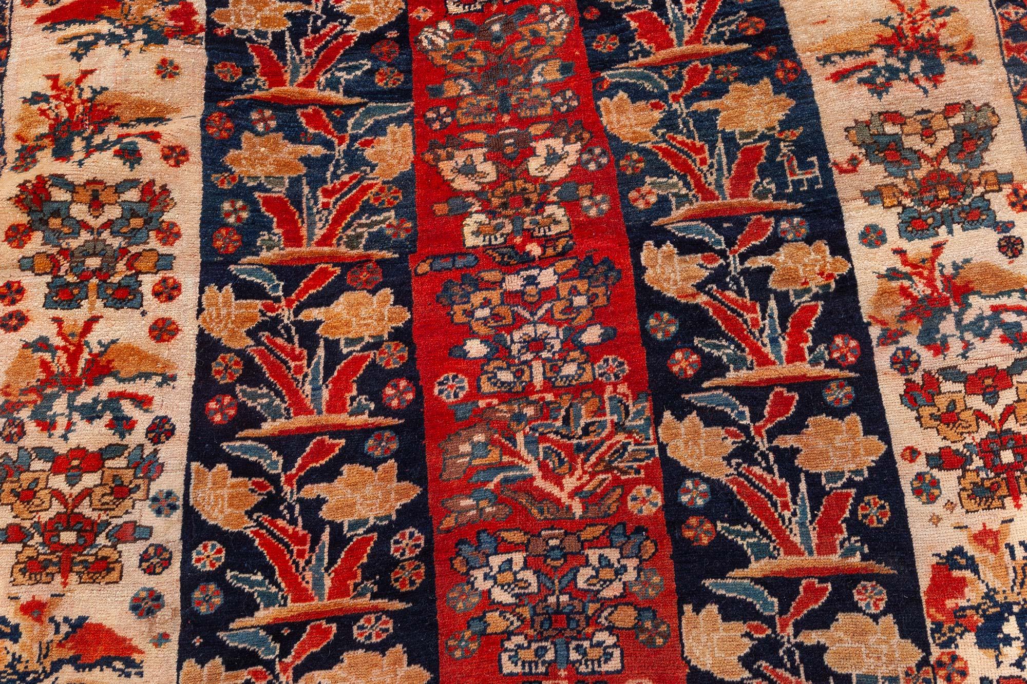 20th Century Doris Leslie Blau Antique Persian Shiraz Red Black Handmade Wool Rug For Sale