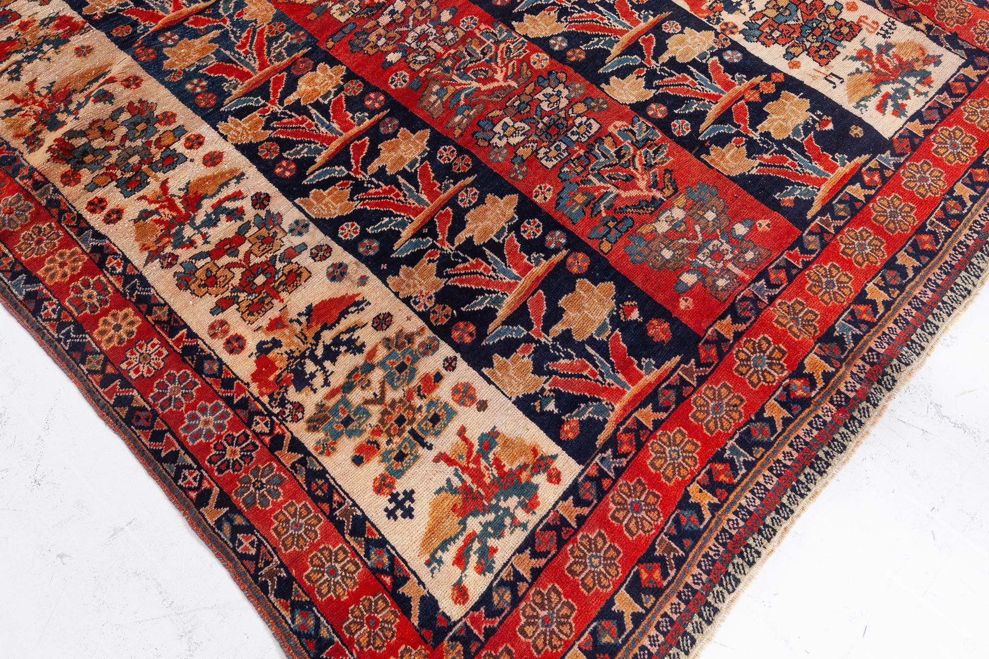 Doris Leslie Blau Antique Persian Shiraz Red Black Handmade Wool Rug For Sale 1