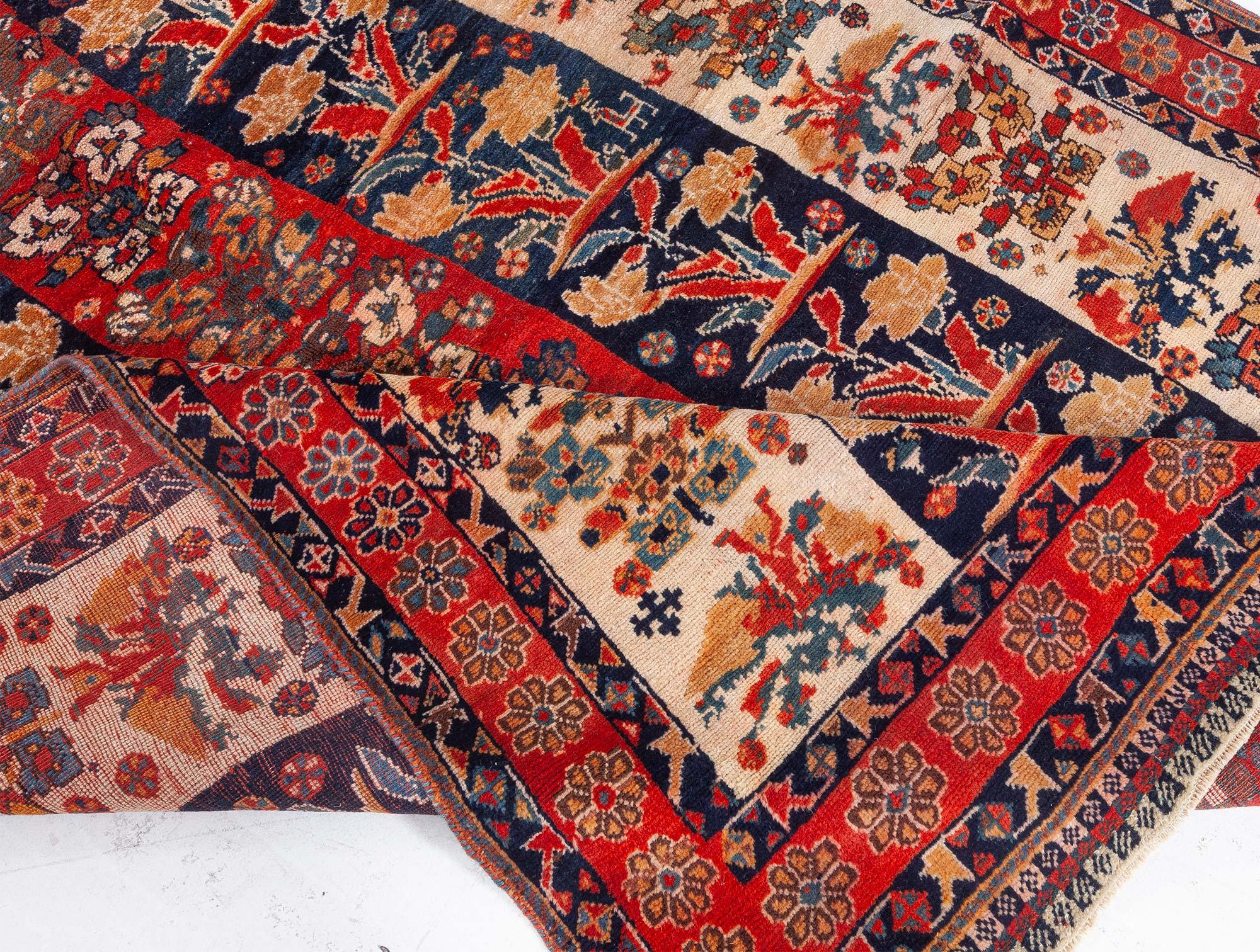 Doris Leslie Blau Antique Persian Shiraz Red Black Handmade Wool Rug For Sale 2