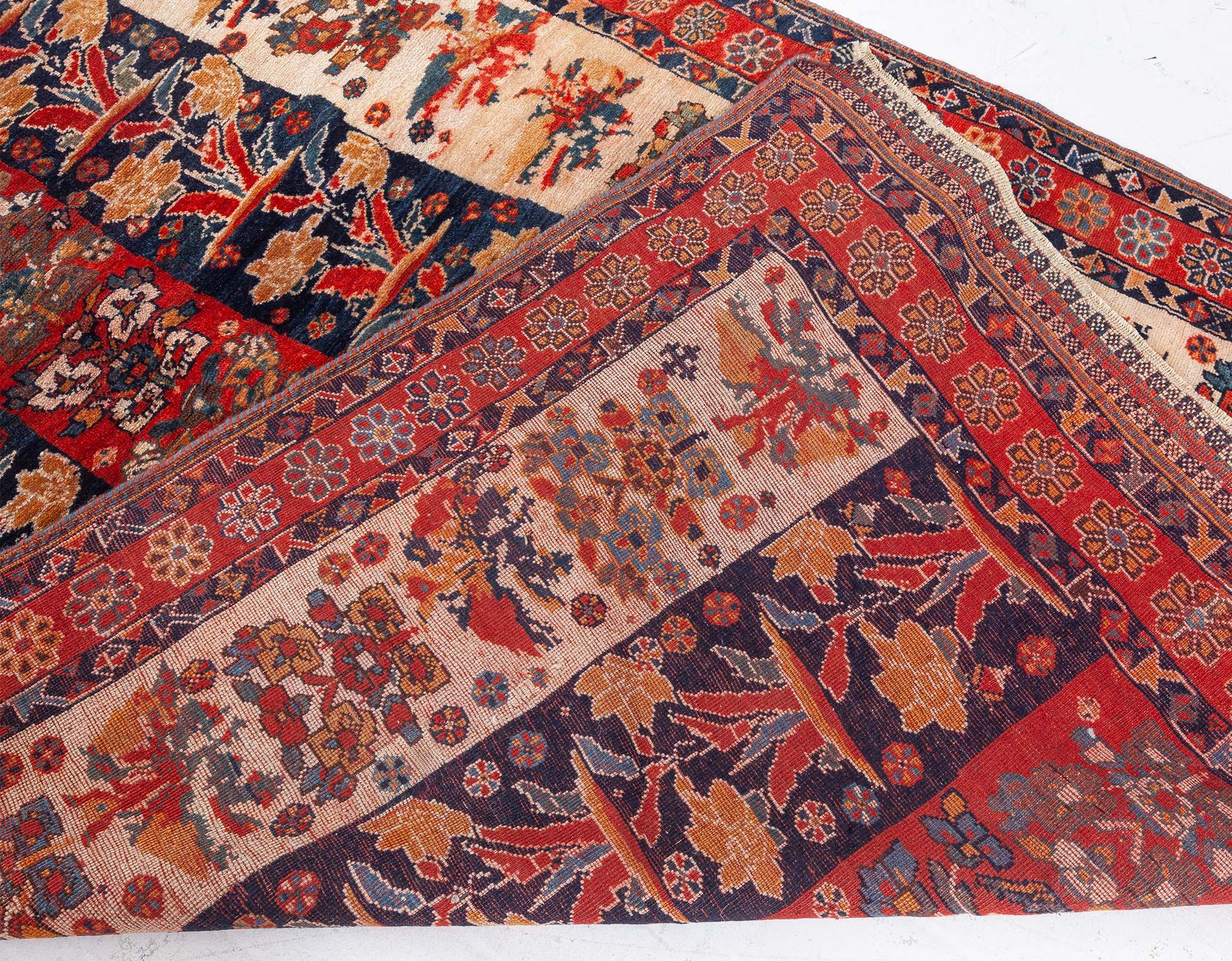 Doris Leslie Blau Antique Persian Shiraz Red Black Handmade Wool Rug For Sale 4
