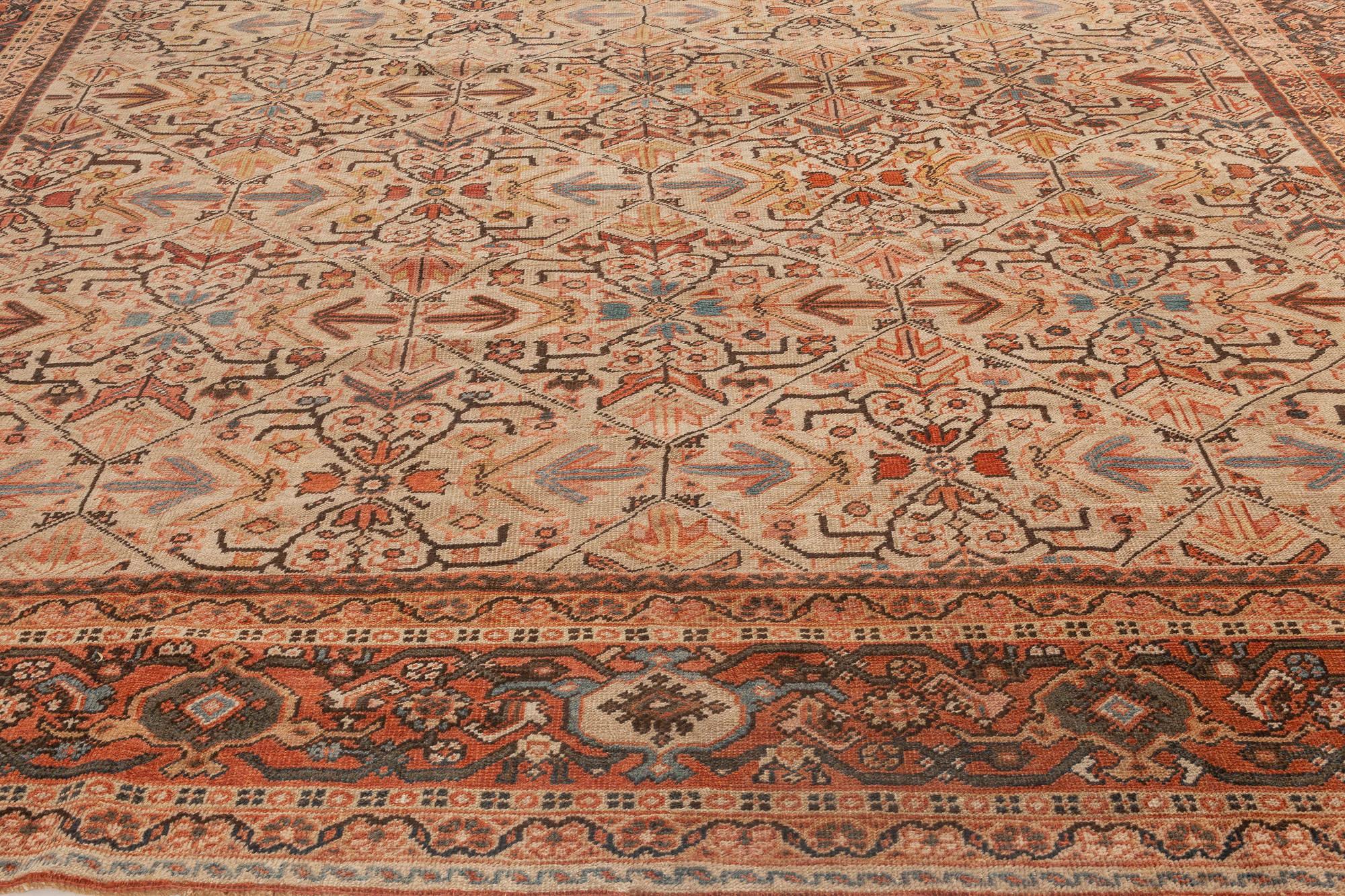 Ancien tapis persan en laine Sultanabad beige, bleu, marron et orange fait à la main
Taille : 10'10