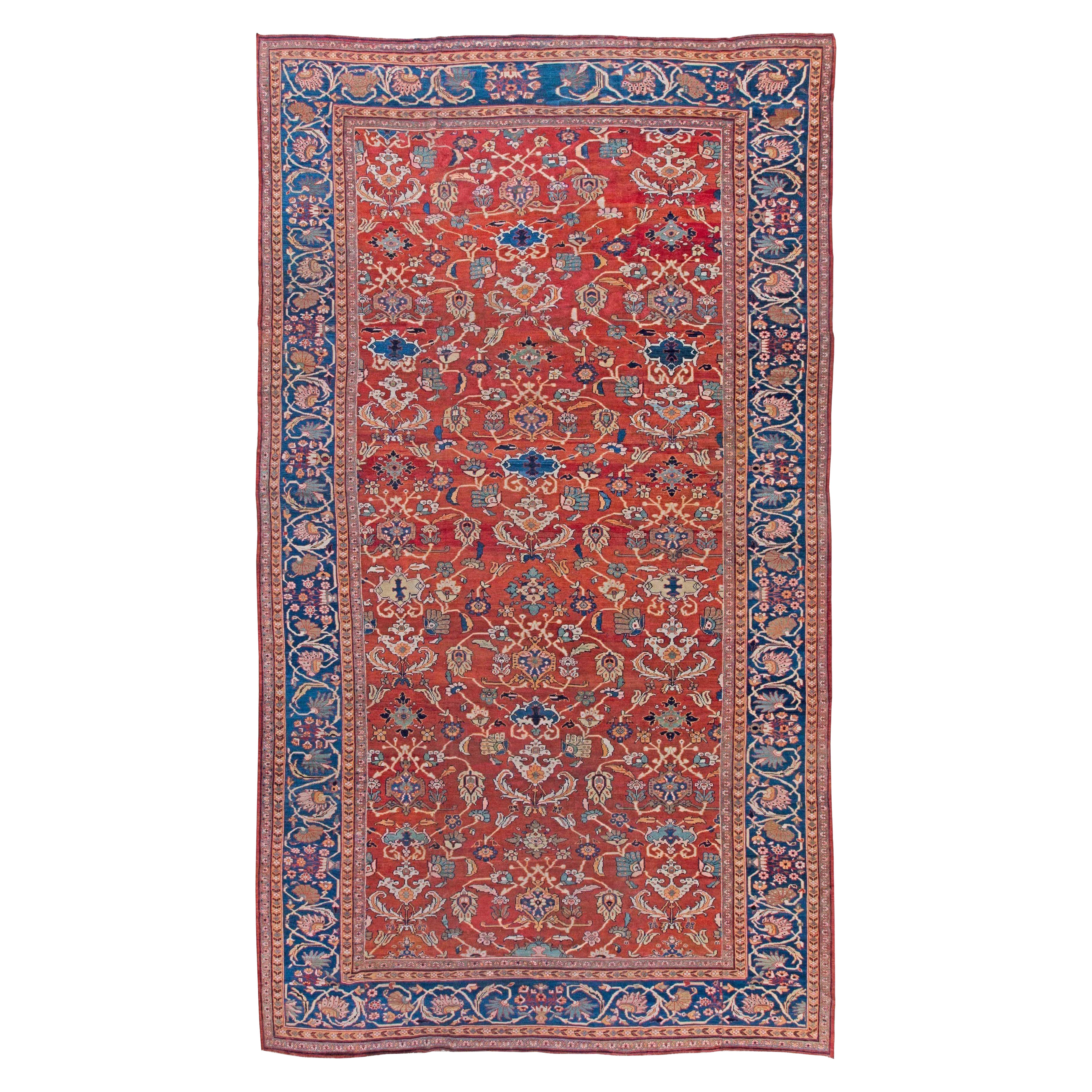 Doris Leslie Blau Alfombra Persa Antigua Sultanabad Roja Botánica Hecha a Mano