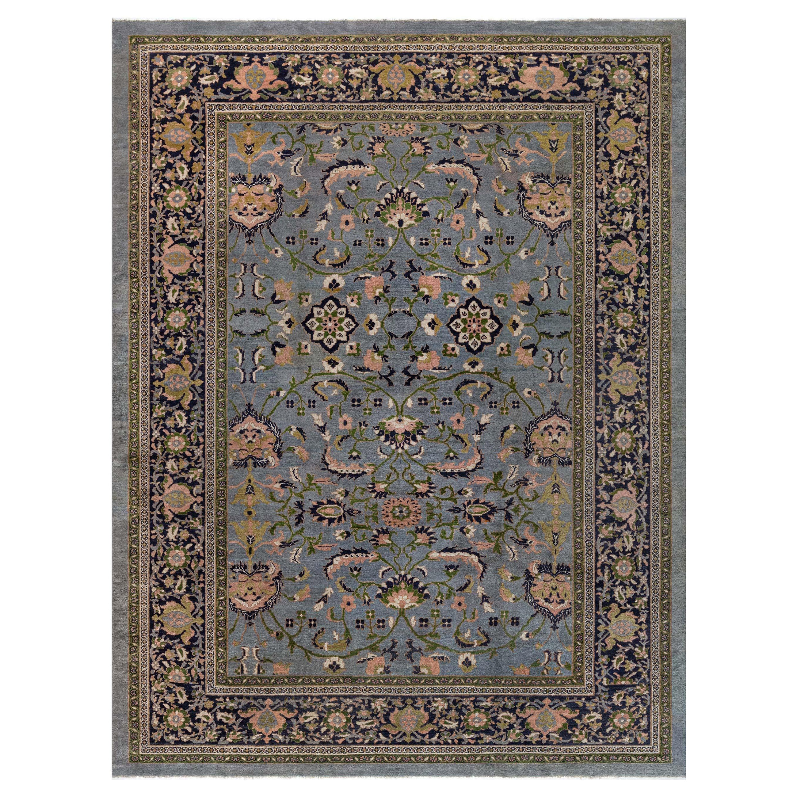 Doris Leslie Blauer antiker persischer Sultanabad-Teppich in Blau