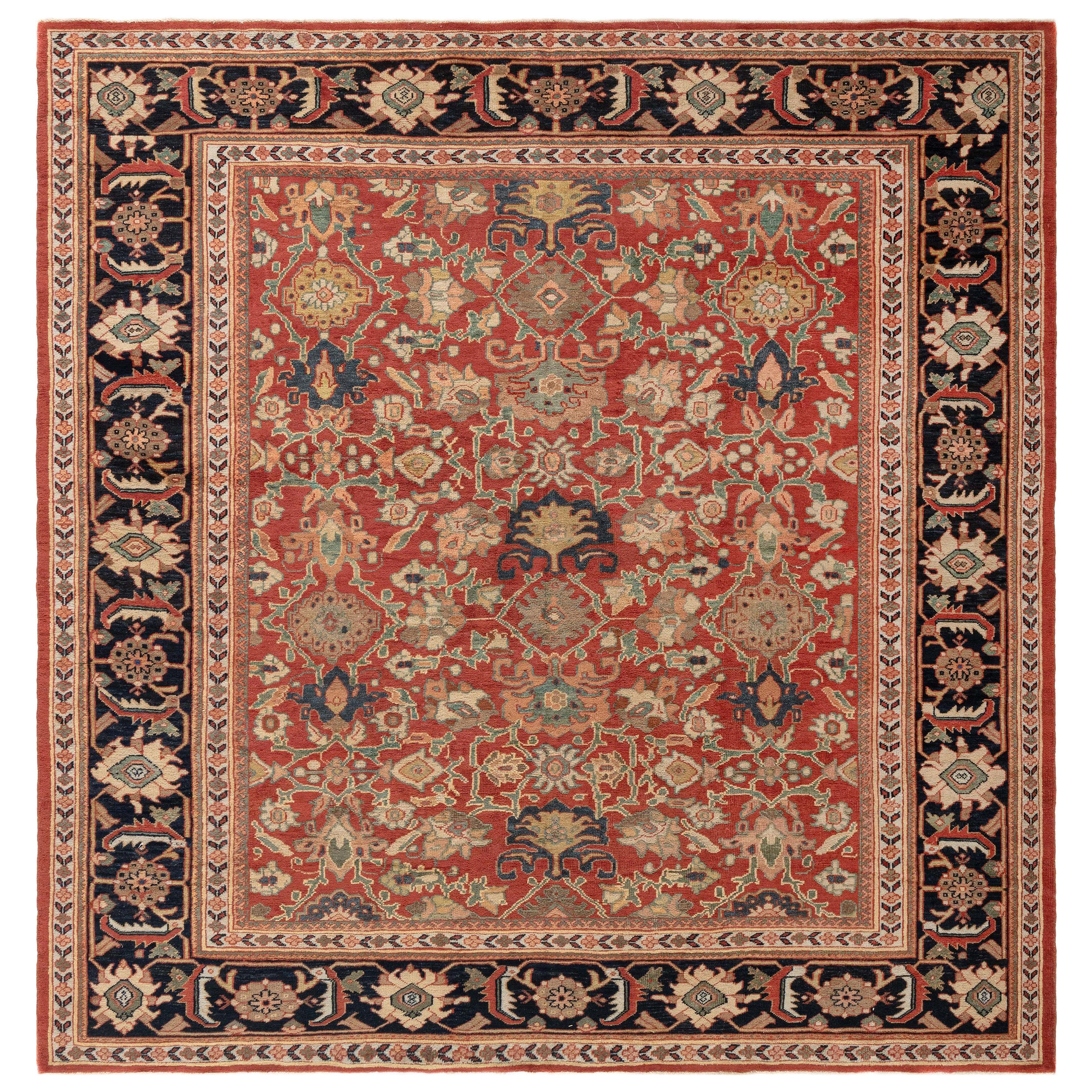 Doris Leslie Blauer antiker persischer Sultanabad-Teppich in Blau