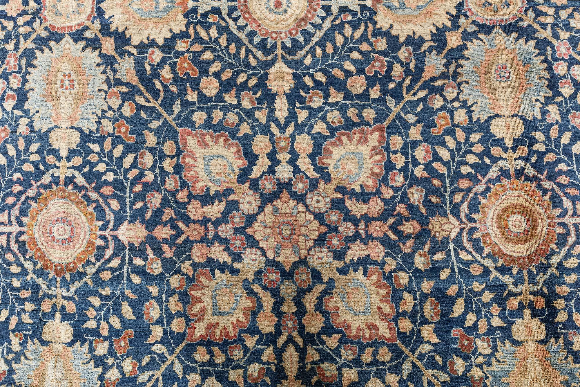 Lana Doris Leslie Blau Tappeto antico persiano Tabriz Botanic in lana fatto a mano in vendita