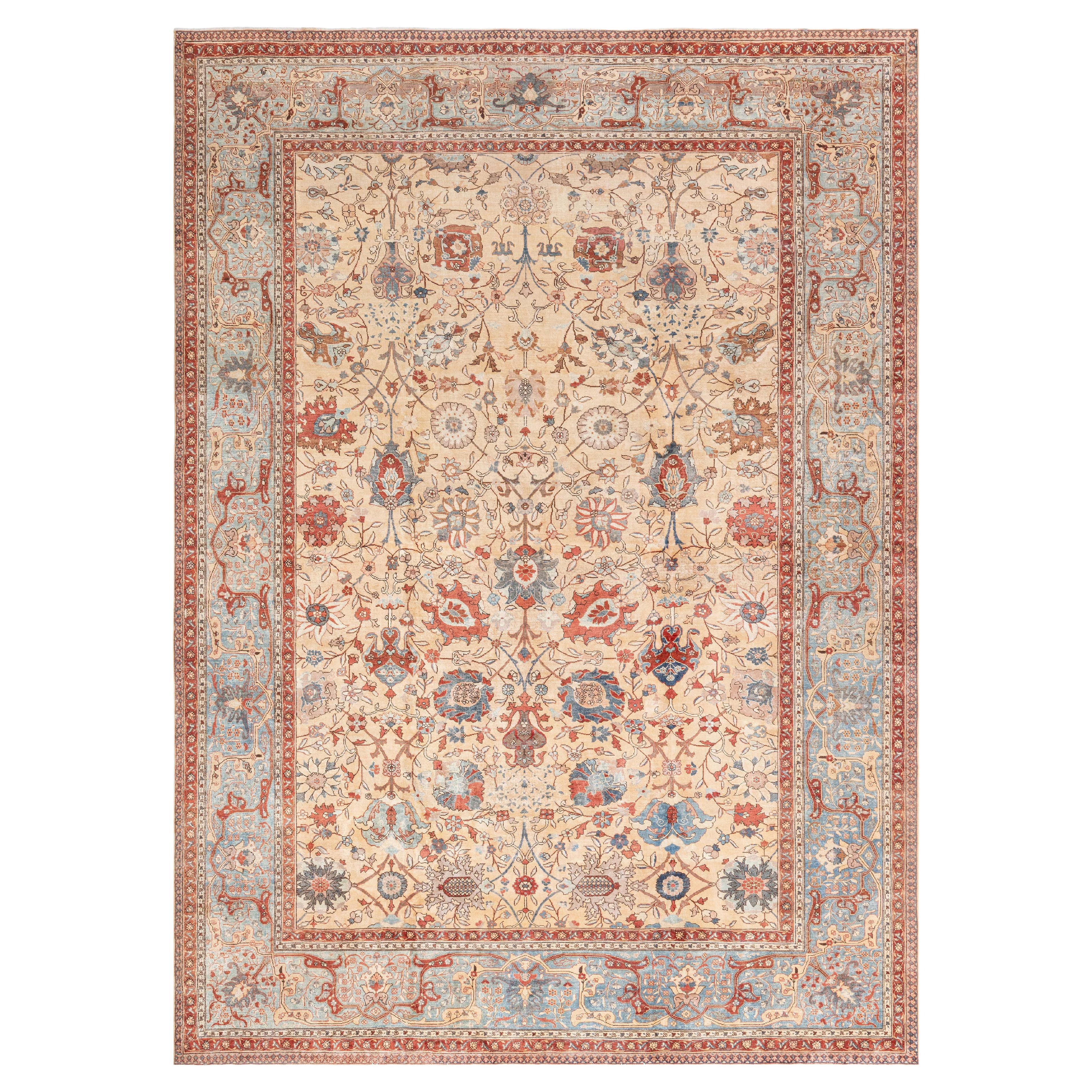 Doris Leslie Blau Antique Persian Tabriz Botanic Handmade Wool Rug