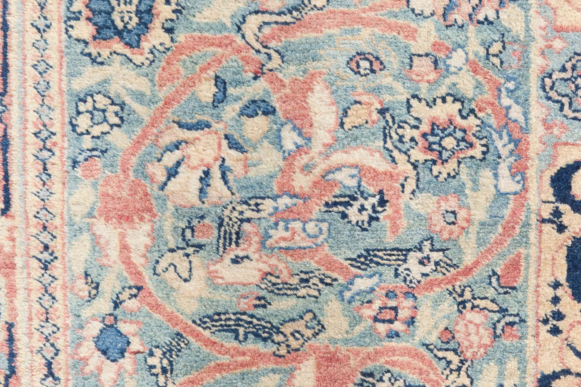 Lana Doris Leslie Blau Tappeto di lana antico persiano Tabriz Botanic tessuto a mano in vendita