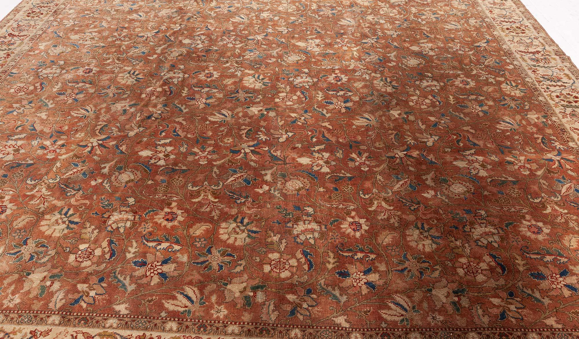 Doris Leslie Blau Antique Persian Tabriz Brown Botanic Handmade Wool Rug (20. Jahrhundert) im Angebot