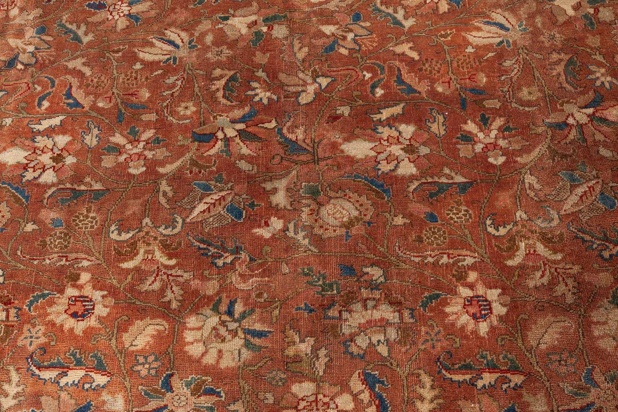 Doris Leslie Blau Antique Persian Tabriz Brown Botanic Handmade Wool Rug (Wolle) im Angebot